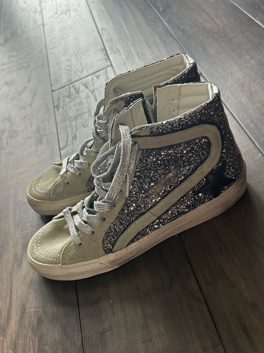 Golden goose slide Glitter High-Top Sneakers - Silver